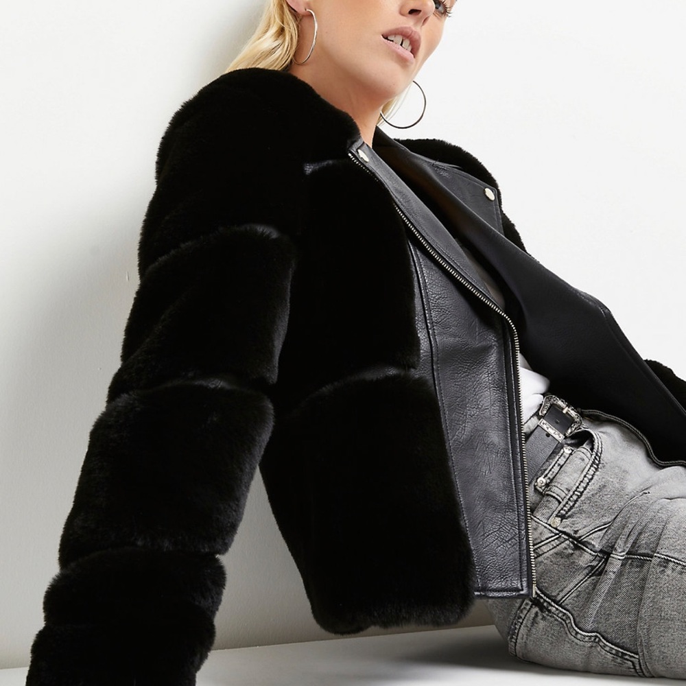 River Island faux fur & leather bike jacket